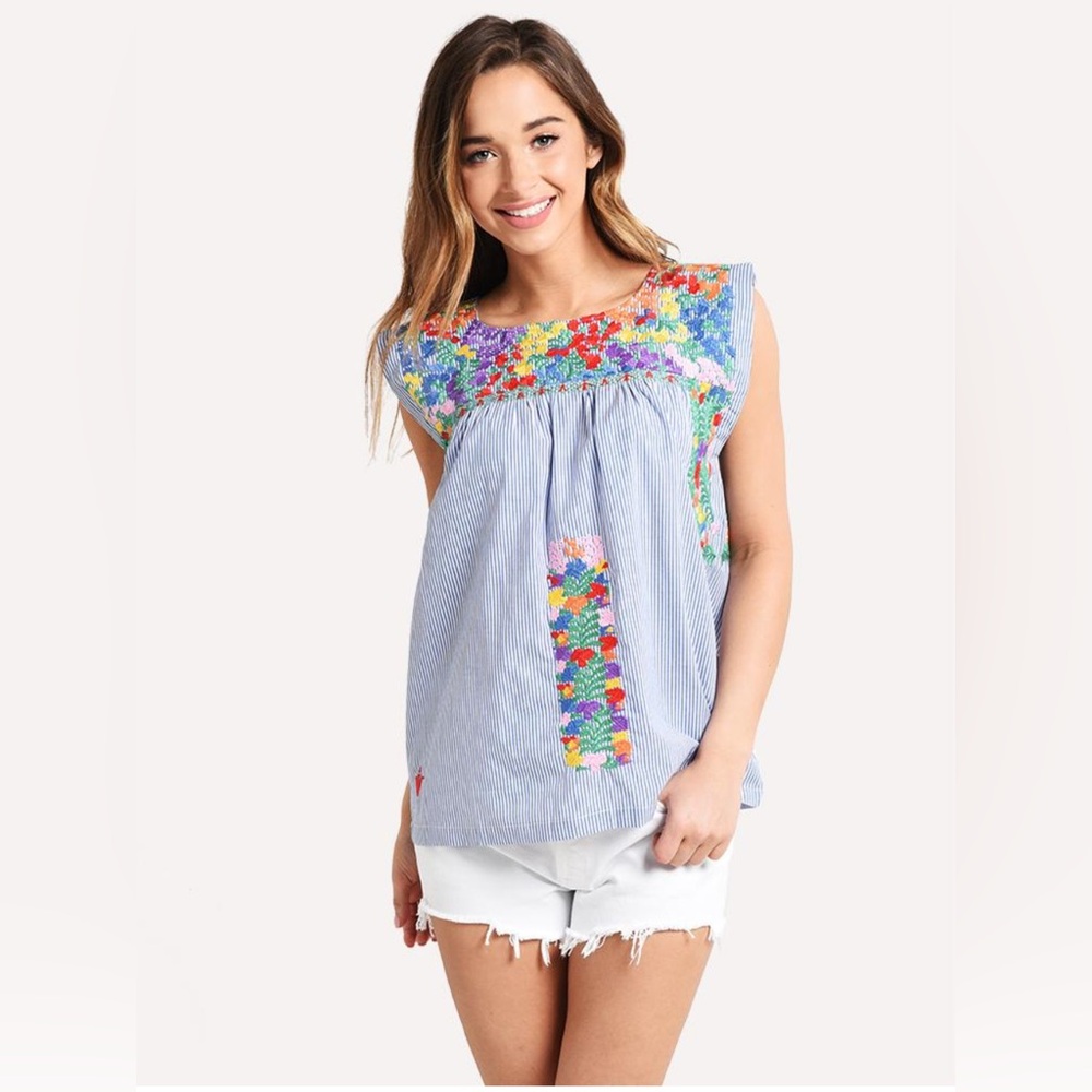 J. Maria Ana Maria Embroidered Multicolor Women's Top